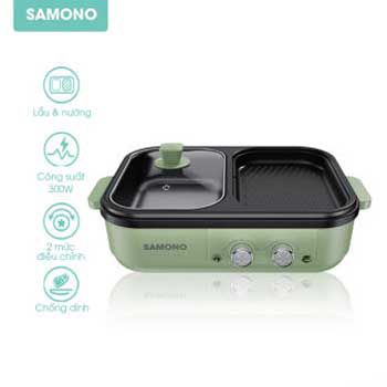 Nồi lẩu nướng điện đa năng mini 2in1 SAMONO SW-MCG1L (Xanh lá)