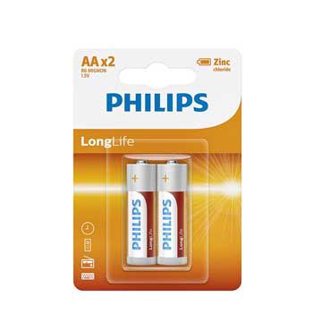 Pin Kẽm AA Philips R6L2B (Vỉ 2 viên)