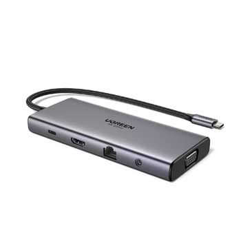 Bộ chia USB-C male sang HDMI,VGA, USB-C,USB-A,RJ-45,SD,TF,jack 3.5 ,USB-C PD - Hub USB Type-C 11 trong 1 UGREEN 45520
